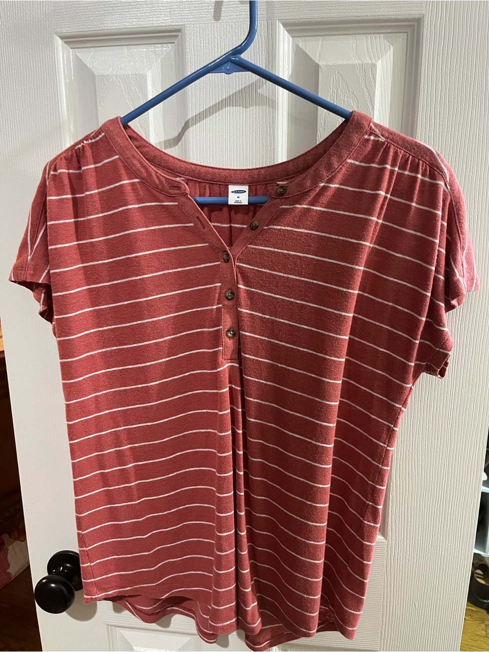 Old Navy Rust Red and White Striped Henley